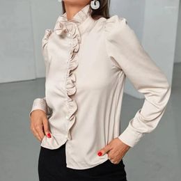 Women's Blouses Elegant Solid Women Tops Fashion Edible Tree Stand Collar Blouse Spring Long Sleeve White Shirt Office Lady Clothes