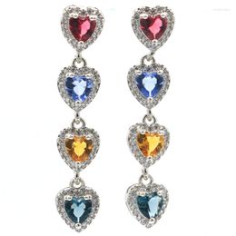 Stud Earrings 42x8mm Multi Colour 6.1g Citrine Blue Topaz Violet Tanzanite Tourmaline CZ Females Daily Wear Silver