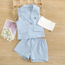 Clothing Sets Summer Toddler Girls Sleeveless Solid Colour Coat Vest Shorts Three Piece Outfits Set For Kids Your Driver Has Arrived Born