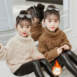 Uppsättningar 2023 Autumn Winter Baby Girls Solid Warm Sticke Sweaters Turtleneck Casual Criss Cross Pullovers Teenage Thick Clothes X09 231123
