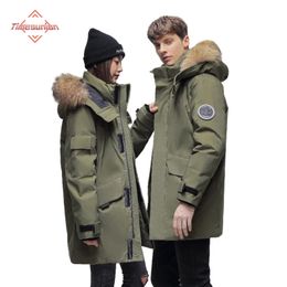 Men s Jackets Top Grade 90 White Duck Down Winter for Men Fashion Large Fur Collar Jacket Women Mid length Thickened Couple Coat 231123