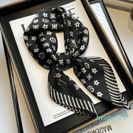 chiffon scarf Silk Scarfs Head Scarf Twilly Character Letter Animal Print Dot Neckerchiefs Women Lightweight Square Medium Headband Shawl black