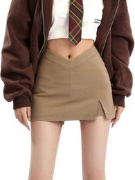 Skirts HOUZHOU Vintage Preppy Micro Skirt Women Y2K Skort Side Slit Sexy Irregular Patchwork Low Rise Slim Mini Skirt Egirl Streetwear P230422