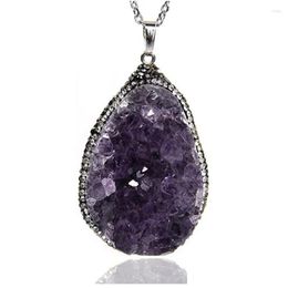 Pendant Necklaces Pendant Necklaces Sier Plated Irregar Shape Natural Purple Amethysts Crystal Link Chain Necklace Ethnic Style Jewelr Dhzfn