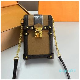 Women Crossbody Box Phone Chain Leather Small Handbags Purse Classic Letter Shoulder Metal Hardware Hasp Cell Phone