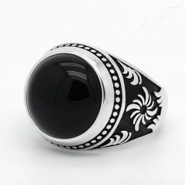 Cluster Rings Men Sterling Silver 925 Islamic Muslim With Black Onyx Stone Male Ring Vintage Swirl Design Turkish Handmade Jewellery Gift