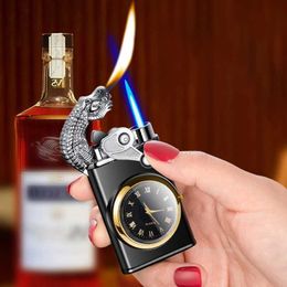 Lighters 2023 New Watch lighter straight to the blue flame double fire belt dial inflatable men's tools smoking accessories