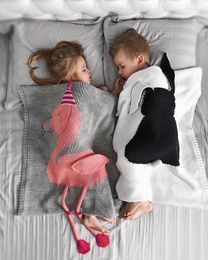 Blankets Lovely Cartoon Elegant Flamingo Baby Knitted Blanket Delicate Born Infant Sleeping Spring Warm Swaddle Pograph