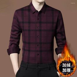 Men's Casual Shirts Winter Long Sleeve For Cashmere Clothing 2024 Business Plush Thickened Warm Plaid Shirt Men Camisas