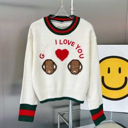 Early Autumn New g Family Round Neck Love Little Bear Jacquard Embroidery Handmade Knitted Pullover Sweater Fashion and Age Reducing Sweet