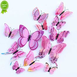 New 12pcs 3D Double Layer Butterflies Wall Stickers Living Room Decor Wedding Kids Room Decoration DIY Wall Art Magnet Stickers
