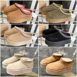 Tasarımcı Ayakkabı Kadınlar Tazz Sippers Moda Tasman Kürk Slaytlar Klasik Hardal Tohumu Ultra Mini Platform Bot Slip-On Lüks Süet Süet Yün Kış Ayak Bileği Patez Boyutu 35-41