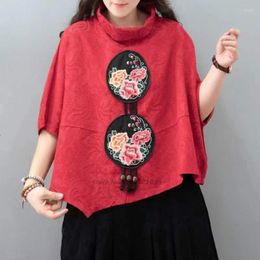 Ethnic Clothing 2023 Vintage Cloak Coat Women Retro Flower Embroidery Shirt Oriental Chinese Turtleneck National Style Female Tang Suit