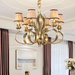 Chandeliers Living Room Led Chandelier American Style Retro Copper Home Light Luxury Lamps Classical Modern Ceiling Lighting