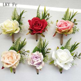 Other Fashion Accessories LKY Fr Boutonniere Flowers Corsage Pin Boutonniere Buttonhole Men Wedding Bracelet Bridesmaid Wedding Buttonhole Witness C J230422