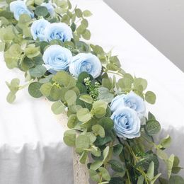 Decorative Flowers Artificial Rose Vine Fake Flower Garland Decoration Hanging Eucalyptus With Champagne Wedding Arch Arrangement