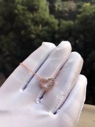 2023 lovely cute Pendant Necklaces thin rose gold stainless steel chain heart diamonds crystal ring Luxury designer Women necklace with dust bag and box