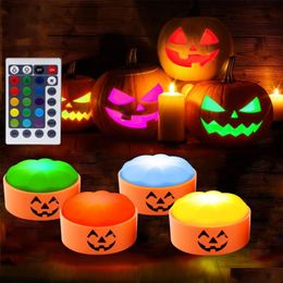 Party Decoration 2022 New Halloween Decorative Lights 16 Colour Pumpkin Candle Remote Control Led Electronic Candles Drop Delivery Home Dhmxl