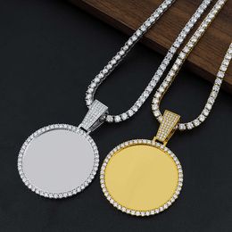 Trade hot selling 925 silver inlaid Mosang diamond round photo frame pendant Hip Hop for both men and women