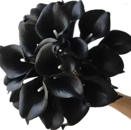 Decorative Flowers 20pcs Mini Black Callas Artificial Real Touch Calla Lily Life Like Flower For Wedding Bouquet (Black)