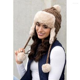 Berets Winter Warm Fluffy Ball Cap Ear Protection Women Cute Thickened Faux Fur Windproof Flying Hat Korean Plush Wool Hats Riding