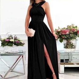 Summer Simplicity Casual Dresses Sleeveless Cold Shoulder Slit Hemline At Hem