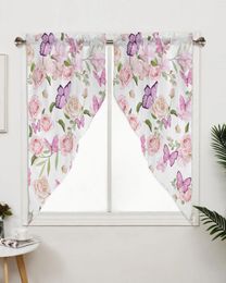 Curtain Flowers Butterfly Pink Rose Window Treatments Curtains For Living Room Bedroom Home Decor Triangular