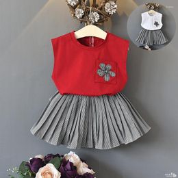Clothing Sets Baby Girl Clothes Sleeveless T-shirt Vest Cheque Skirt Two-piece Suit Kids Boutique Wholesale