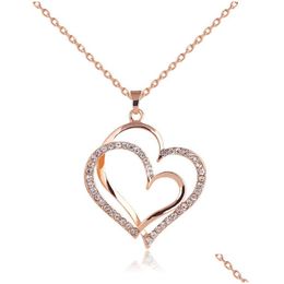 Pendant Necklaces Double Crystal Heart Pendant Necklace Gold Chains For Women Fashion Jewellery Will And Sandy Gift Drop Delivery Jewelr Dhqhs