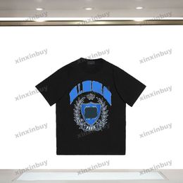 xinxinbuy Men designer Tee t shirt Wheat Ear Letter Printing short sleeve cotton women Black white blue Grey XS-2XL