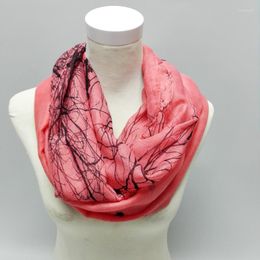 Scarves Visual Axles 2023 Fashion Autumn Animal Pattern Infinity Scarf Abstract Birds On Tree Ring Loop For Women/Ladies