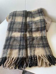 New Tot Mohair Plaid Scarf Women's Winter Thickened Sheep Camel Wool Blanket Wool Plaid Scarf Shawl 231015