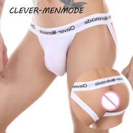 Men's Sexy Buttocks Double Crotch Underwear T Back Mini Thong Ultra-thin Mesh Jockstrap Lingerie Low Rise Cutout Micro Panties