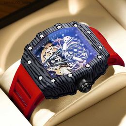 Wristwatches Men's Mechancial Watches Top Brand Tonneau Sport Automatic Wristwatch Fashion Red Rubber Strap Waterproof Clock Male Gift 2023Q231123