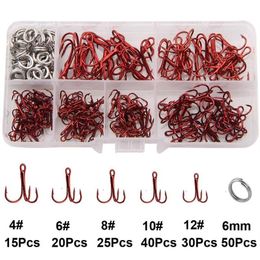 Fishing Hooks 180pcs Box Treble Tackle Kit High Carbon Steel Round Bend With Stainless Double Split Rings285J