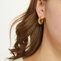 Hoop Earrings Elegant Vintage Simple Copper Temperament Punk Metal Texture Round Women Ear Stud Fashion Jewelry