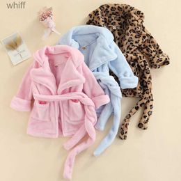 Towels Robes Cute Children Kids Flannel Animals Bath Robes Baby Boys Girls Leopard Print Bath Towel Christmas Winter Xmas Kids ClothingL231123