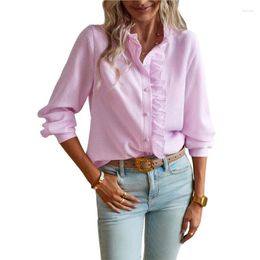 Women's Blouses 2023 Temperament Commuting Ruffled Standing Collar Solid Long Sleeve Shirt Top Petal Blusas Para Mujer Blouse