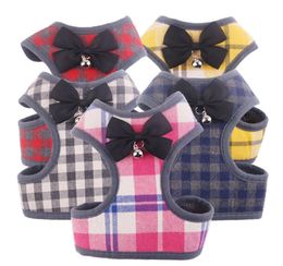 Fashion Plaid Printed Pet Harnesses Cute Bow Knot Bell Dog Vest High Quality Cat Dog Harnesses with Leashes4116478