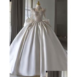 A-Line Wedding Dresses Shiny Sequins Muslim Wedding Dresses Long Sleeves Beading Plus Size Pearls Bead Arabic Luxury Robes De Mariee S Otyt7