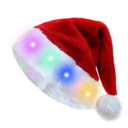 Christmas Hat Colorful LED Lights Plush Santa Hat Light Up Velvet Comfort Xmas Hats Party Supplies HZ0076