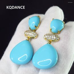 Dangle Earrings KQDANCE Blue Turquoise Large White Natural Freshwater Pearl Long With 925 Silver Needle Gold Plate Jewellery For Women