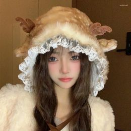 Berets Autumn Winter Cute Christmas Elk Plush Bomber Hat Female Antlers Warm Cold Ear Protection Korean Lei Feng Tide