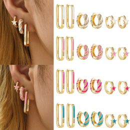 Stud Trendy Colorful Enamel Twist Round Hoop Earrings Set Small Geometric Star Square CZ Zircon Ear Buckle Jewelry for Women 231122