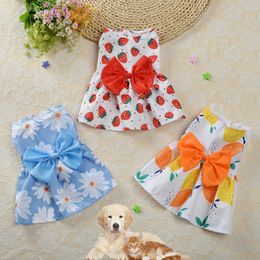 Dog Apparel Floral Dress Bow Princess Skirt Spring Summer Section Wedding es Cute Sweet Thin Small Fresh Snap Style 230422