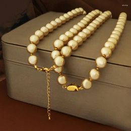 Pendant Necklaces Champagne Colour Imitation Round Pearl Bead Brass With Gold Plating Female Necklace Sweater Chain Christmas Jewellery For