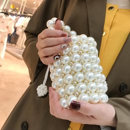 Evening Bags Ladies Mini Cross Body Bag Hand Woven Pearl For Women Luxury Small Beaded Flap Box Clutch Purses And Handbag