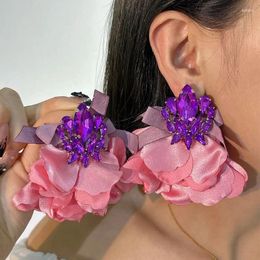 Dangle Earrings Handmade Fabric Flower For Women Fashion Exaggerate Jewelry Wholesale