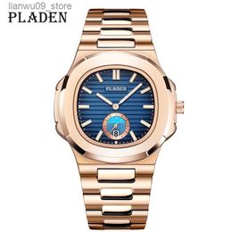 Wristwatches Fashion Rose Gold Watches For Men Top Brand Full Steel Moon Decoration Quartz Watches Business Luminous Dive Auto Date Clock NewQ231123