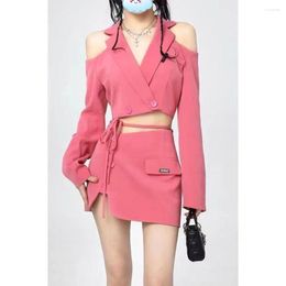 Two Piece Dress 2023 Women Skirts Jackets Suits Casual Solid Off Shoulder Blazers Coats And Skirt 2 Pieces Sets Female Elegant Street